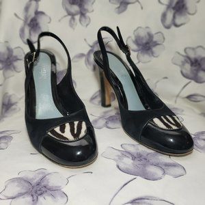 Lambertson Truex Suede /patent leather Cap Toe Slingback Heels Women US7.5 EU38